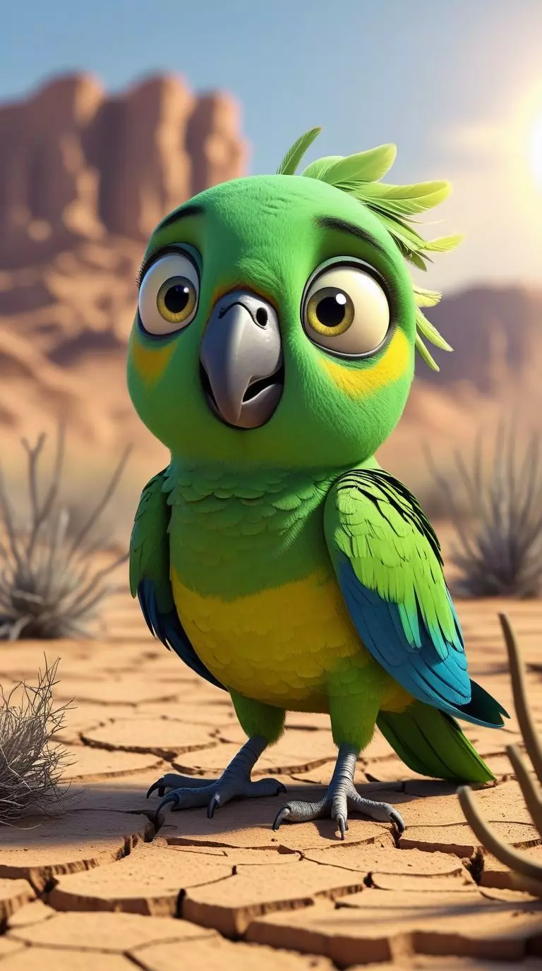 Cute green parrot 3D model