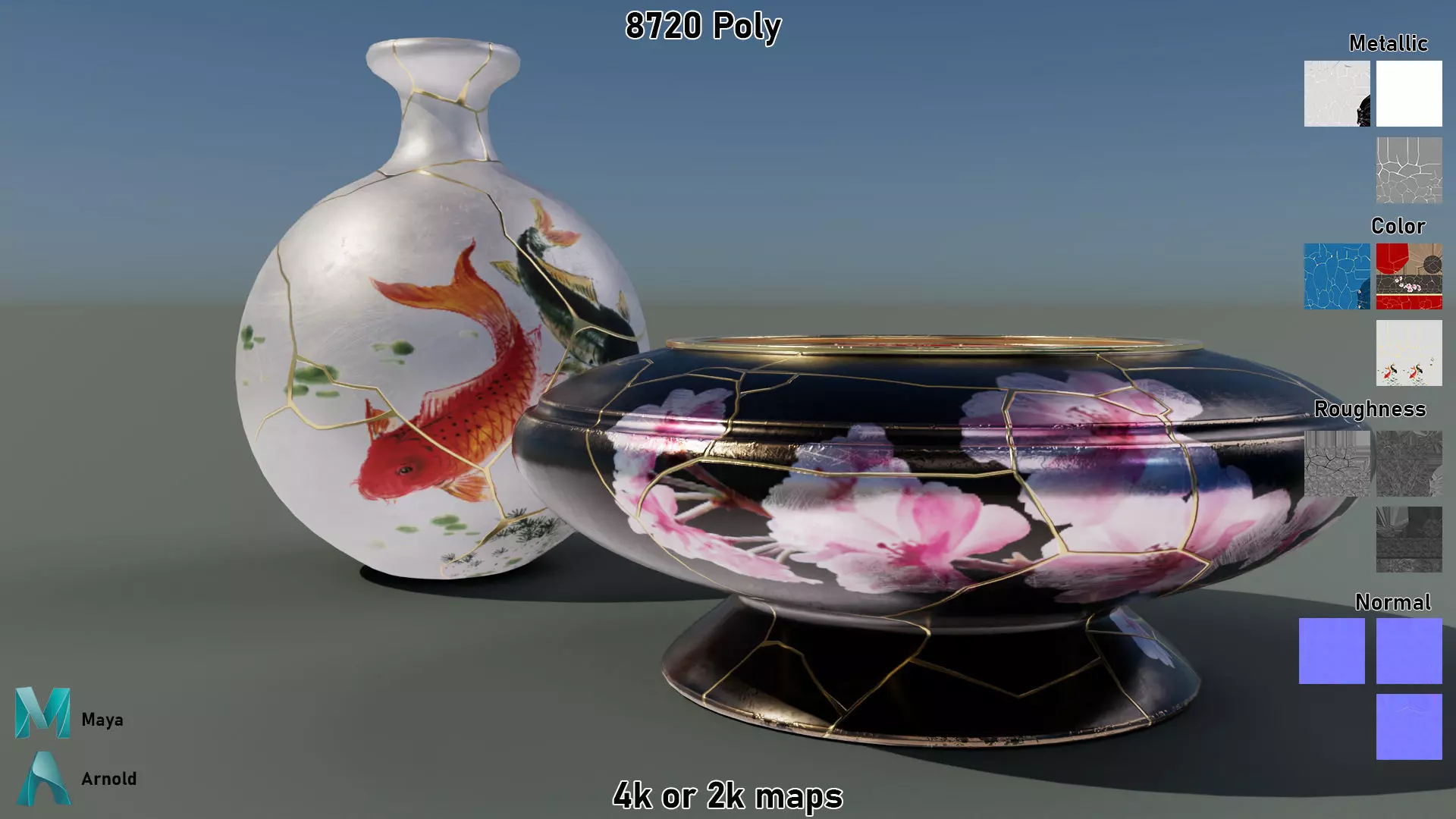 Kintsugi Vases  Low-poly 3D model_6