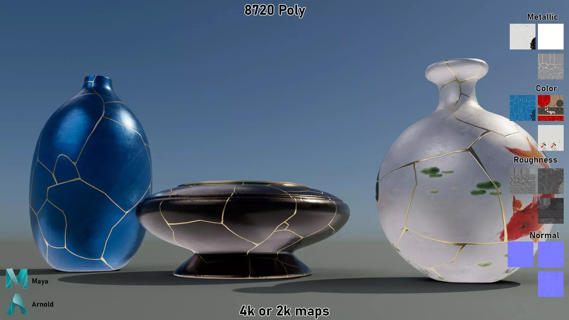 Kintsugi Vases  Low-poly 3D model_2