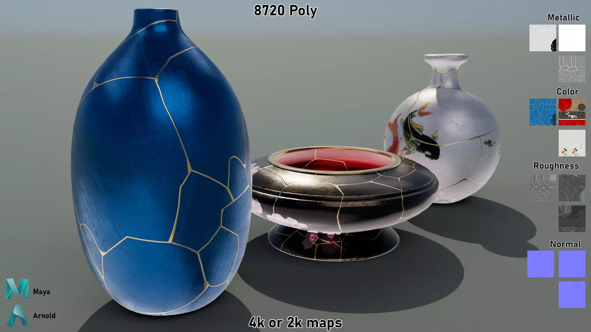 Kintsugi Vases  Low-poly 3D model_7
