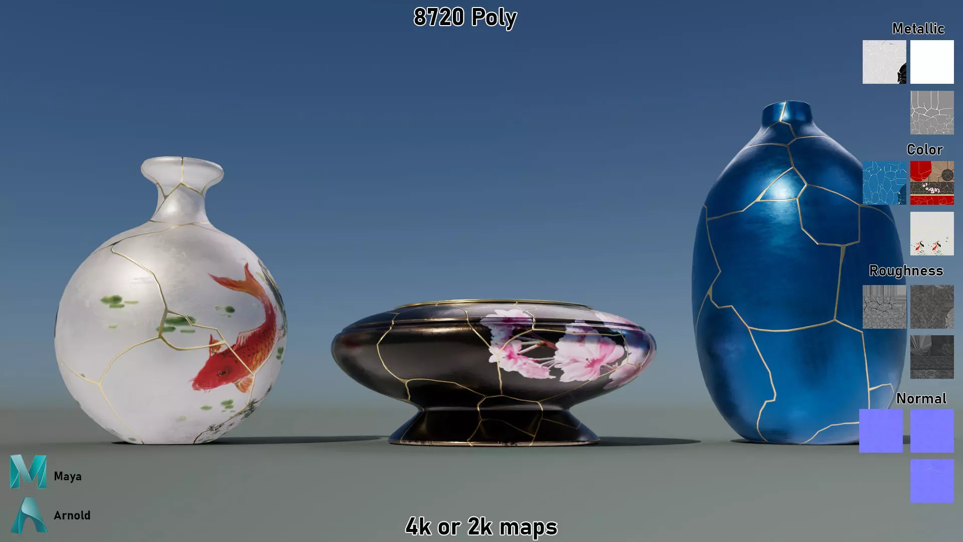 Kintsugi Vases  Low-poly 3D model_4