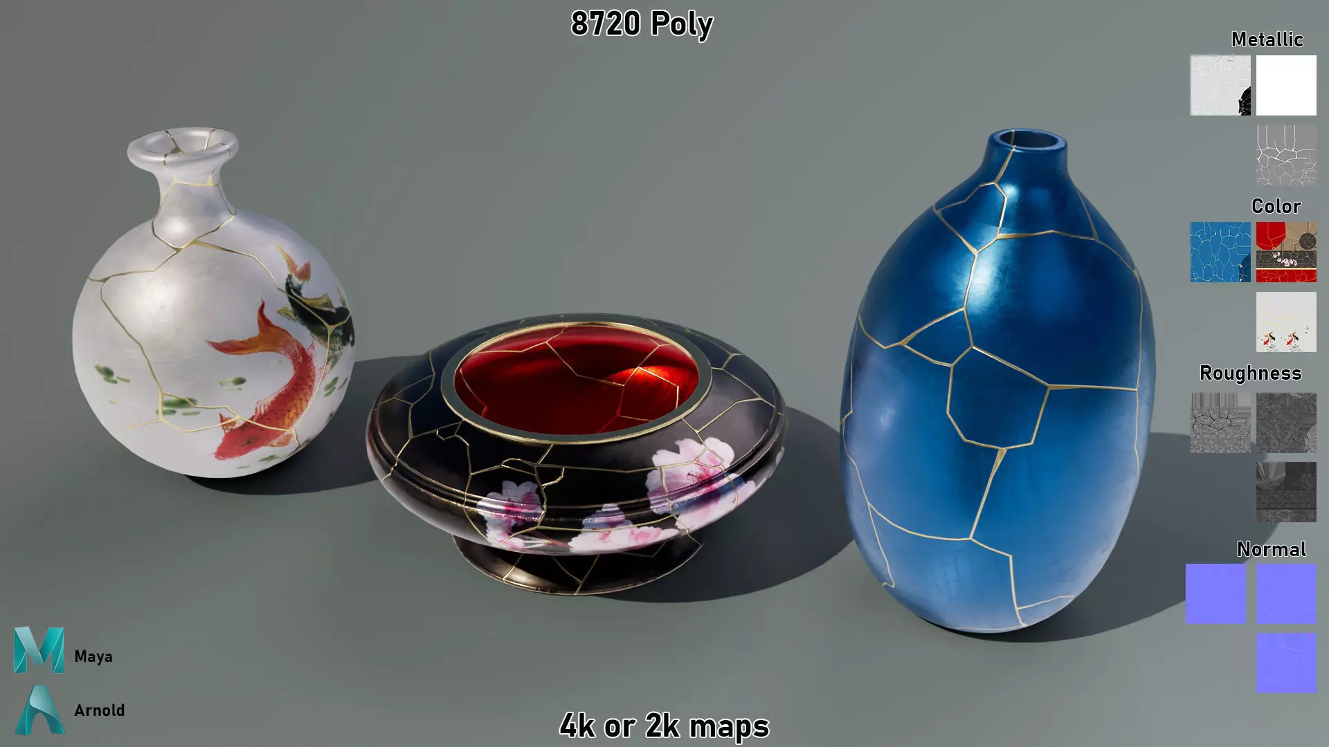 Kintsugi Vases  Low-poly 3D model_0
