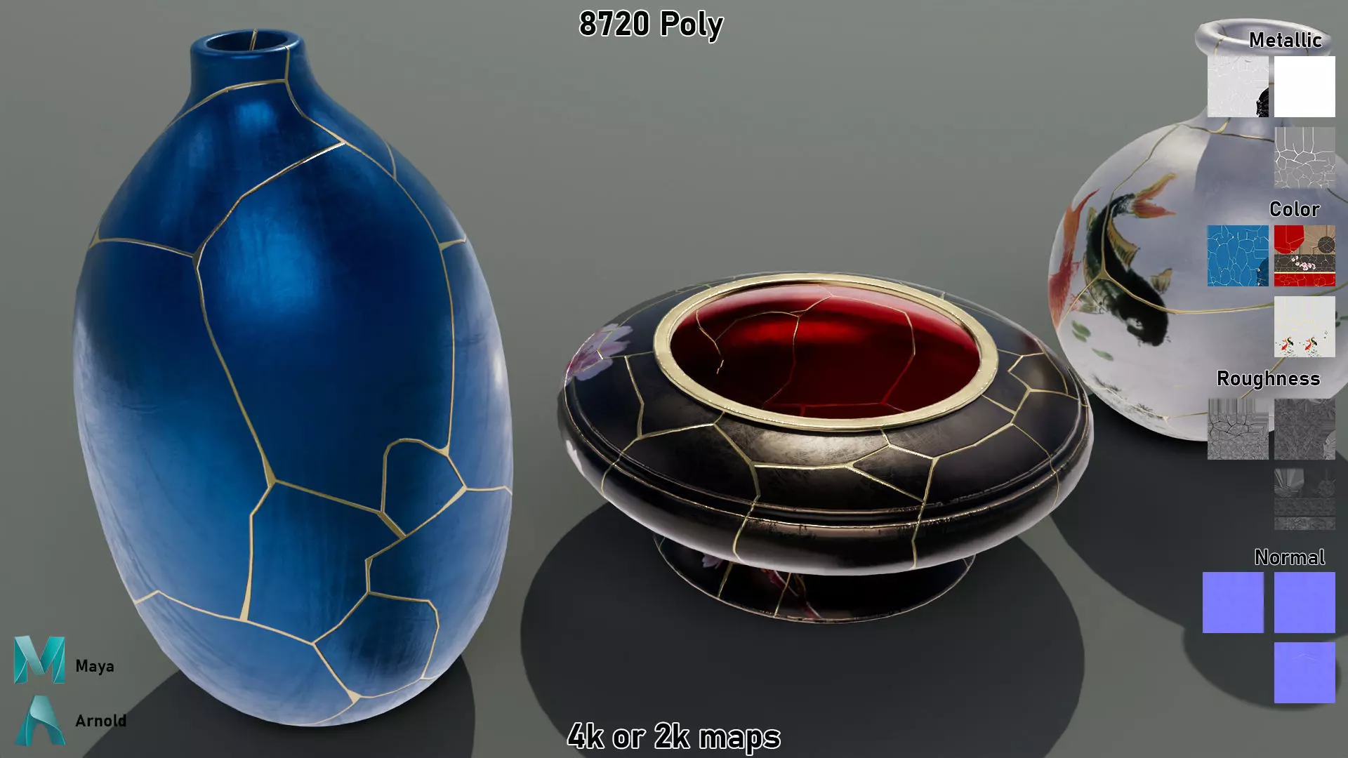 Kintsugi Vases  Low-poly 3D model_5