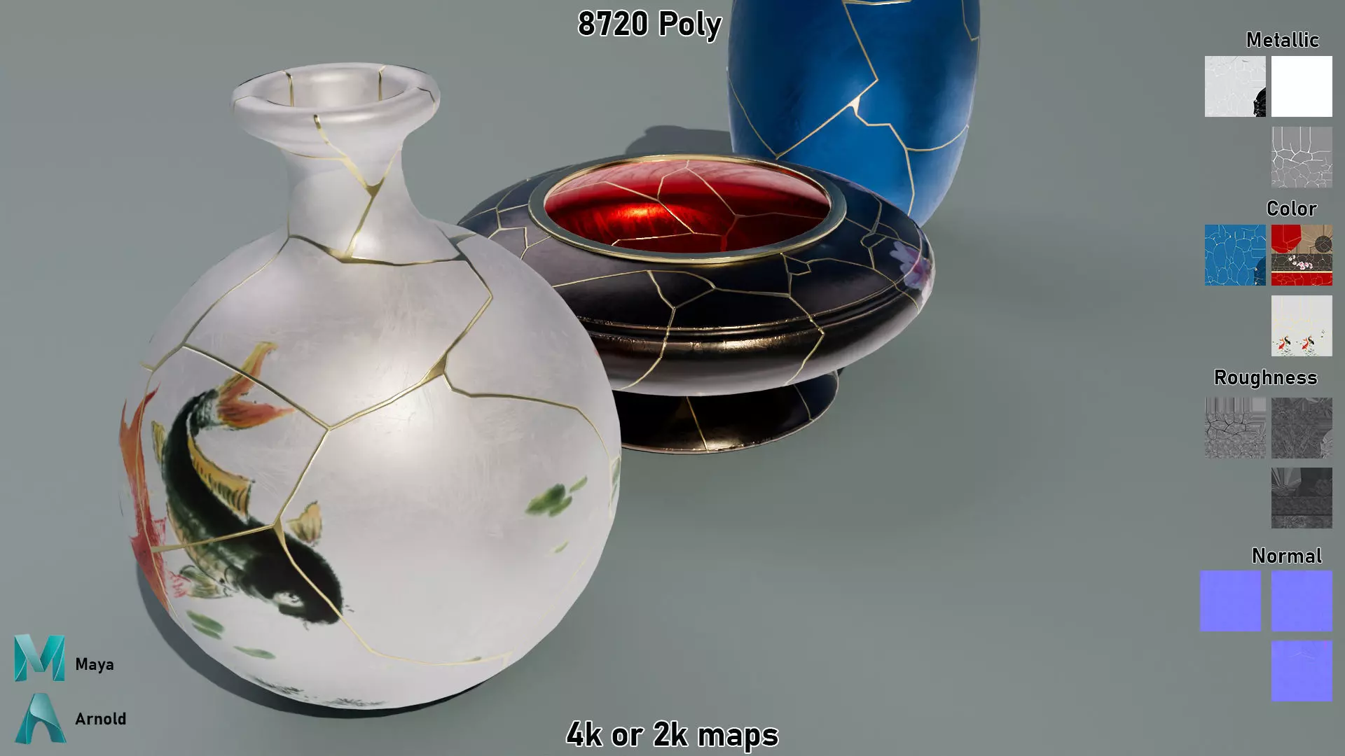 Kintsugi Vases  Low-poly 3D model_1