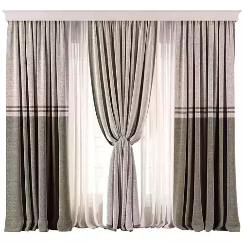 Olive Contrast Linen Curtain Set with Decorative Trim