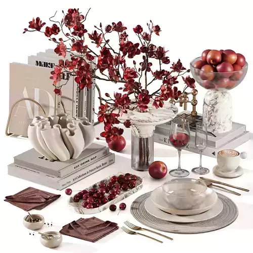  Red Harmony Cherry Blossom and Plum Coffee Table Set