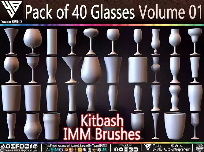 Pack of 40 Glasses Kitbash and IMM Brushes Volume 01 3D model