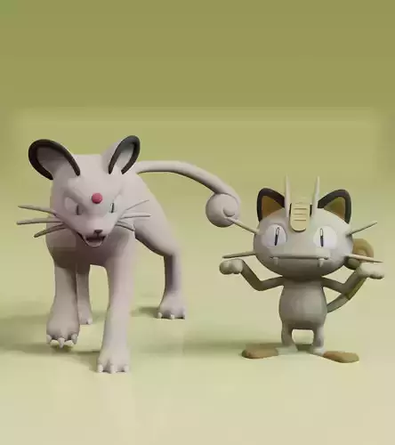 Meowth Persian Pokemon Fanart 2 Poses 3D print model