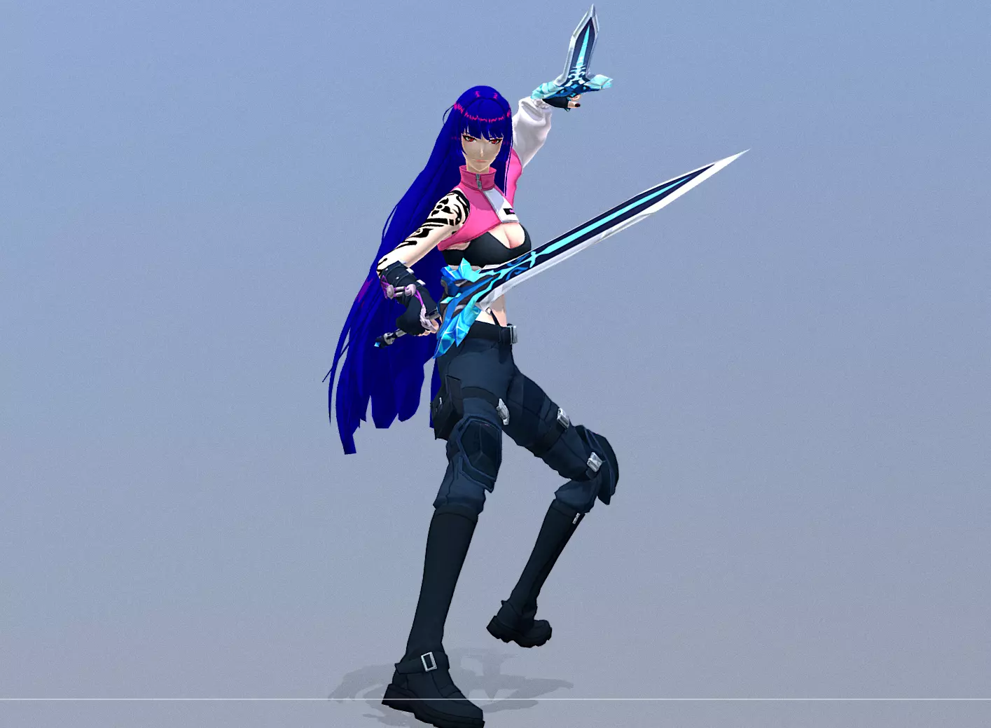 MMO RPG TAwata Kanae Female Double Sword Animation 3D model