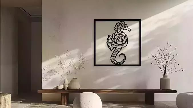 Elegant Seahorse Rose Wall Art Decor