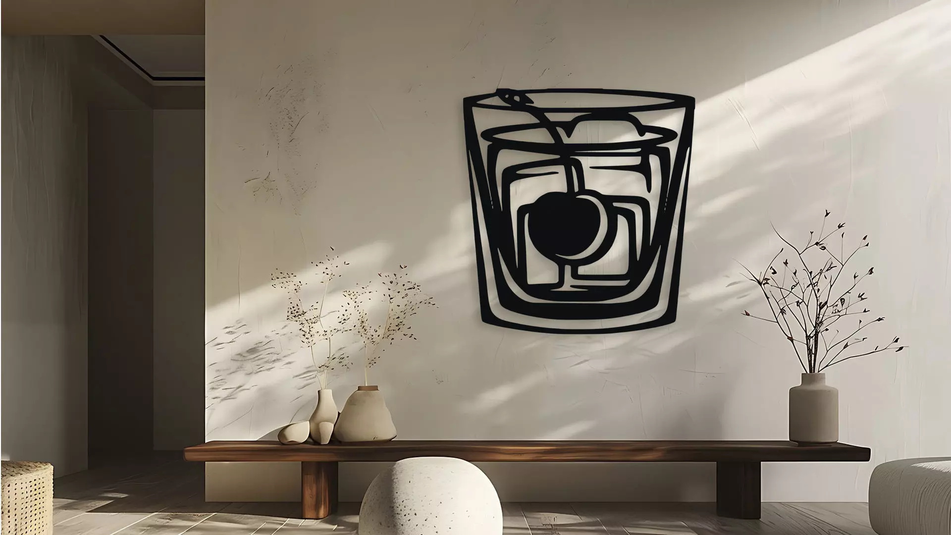 Cocktail Glass Cherry Ice Cube Wall Decor 3D model_1