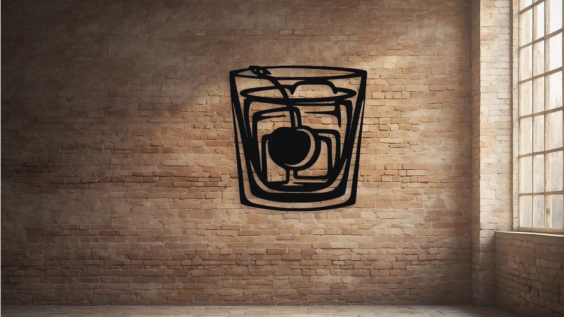 Cocktail Glass Cherry Ice Cube Wall Decor 3D model_2