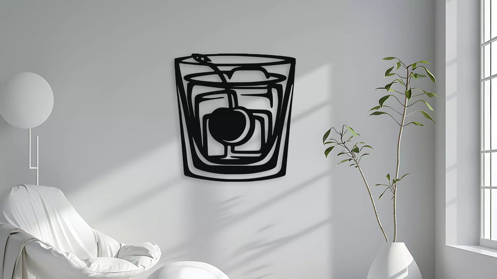 Cocktail Glass Cherry Ice Cube Wall Decor 3D model_4