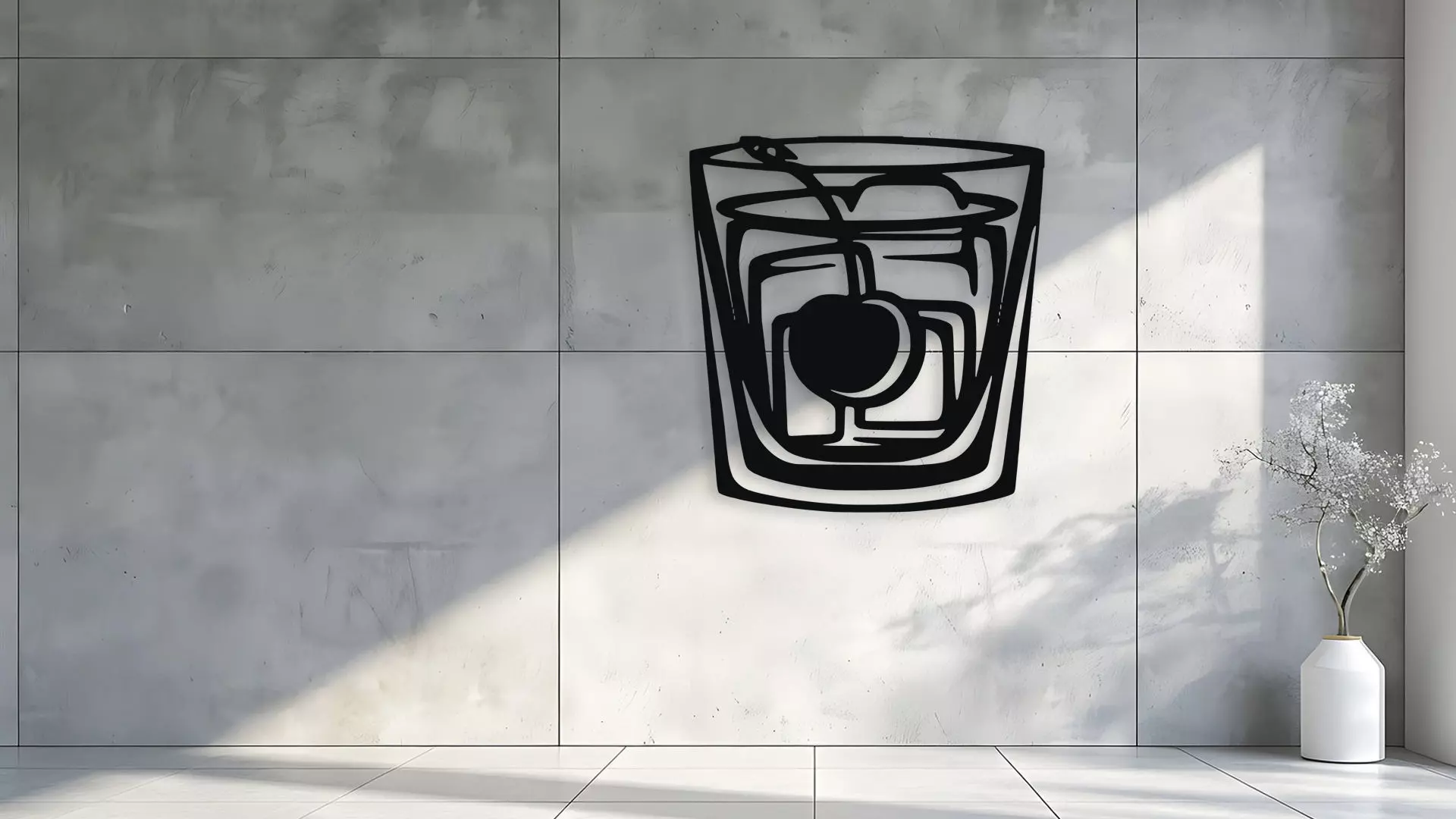 Cocktail Glass Cherry Ice Cube Wall Decor 3D model_0