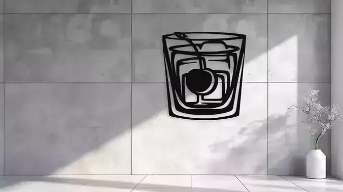 Cocktail Glass Cherry Ice Cube Wall Decor