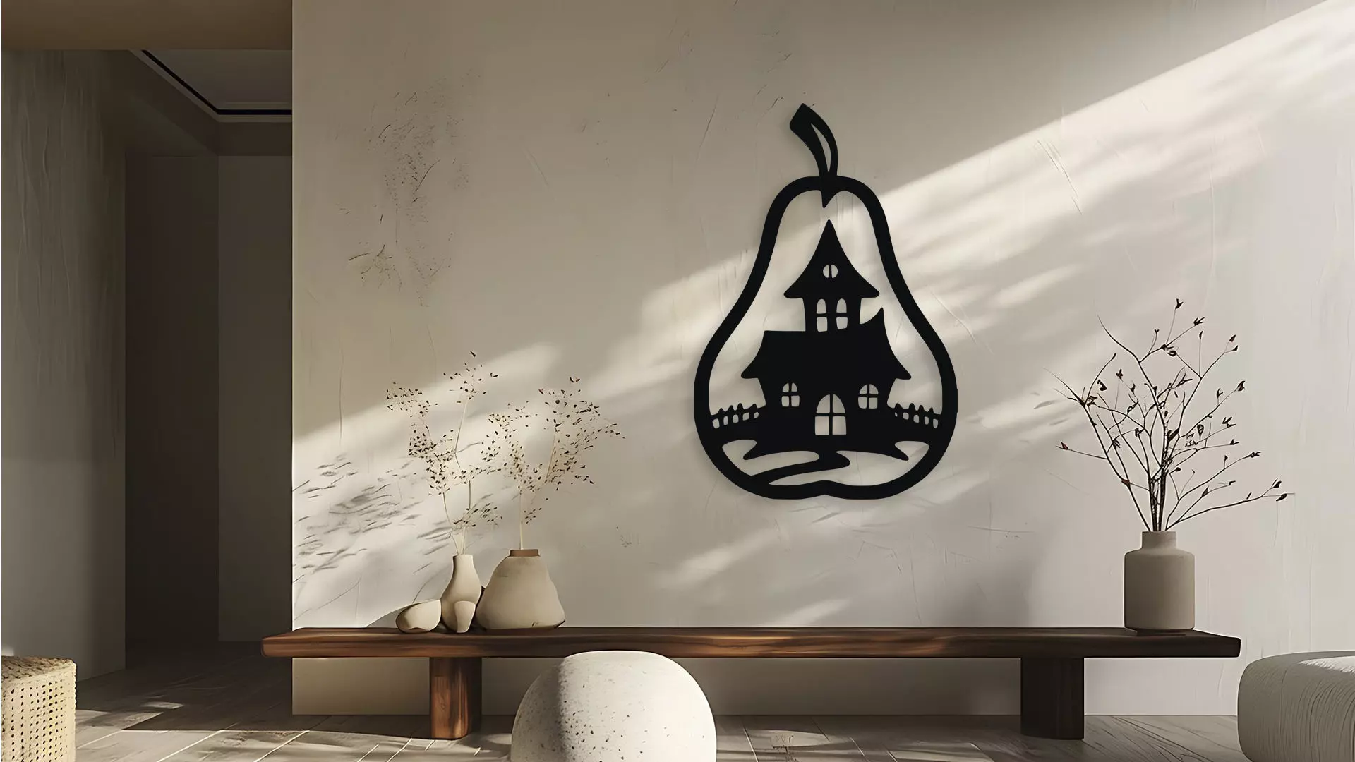 Haunted House Pear Silhouette wall decor art cncWall Decor 3D model_2