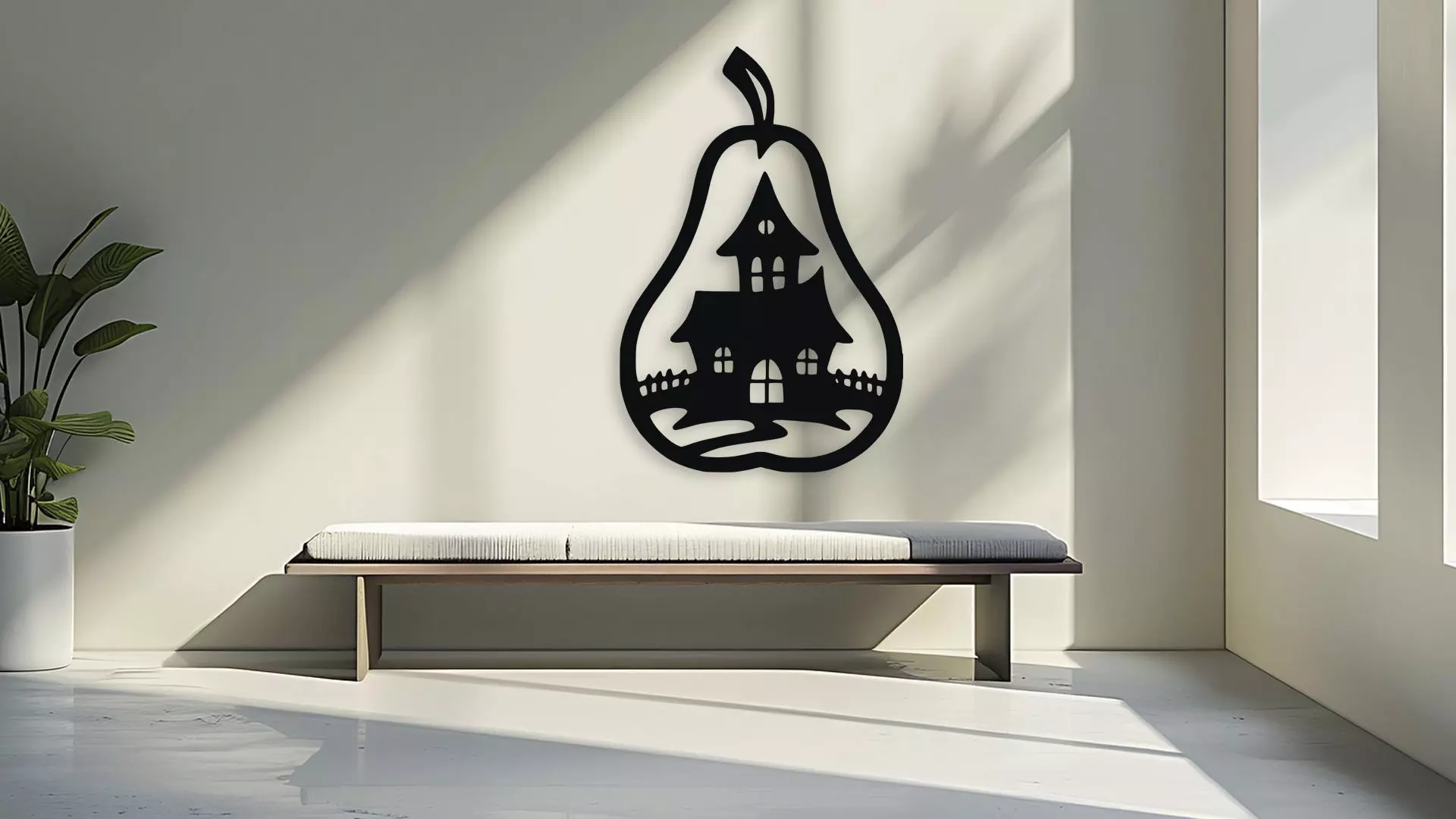 Haunted House Pear Silhouette wall decor art cncWall Decor 3D model_3