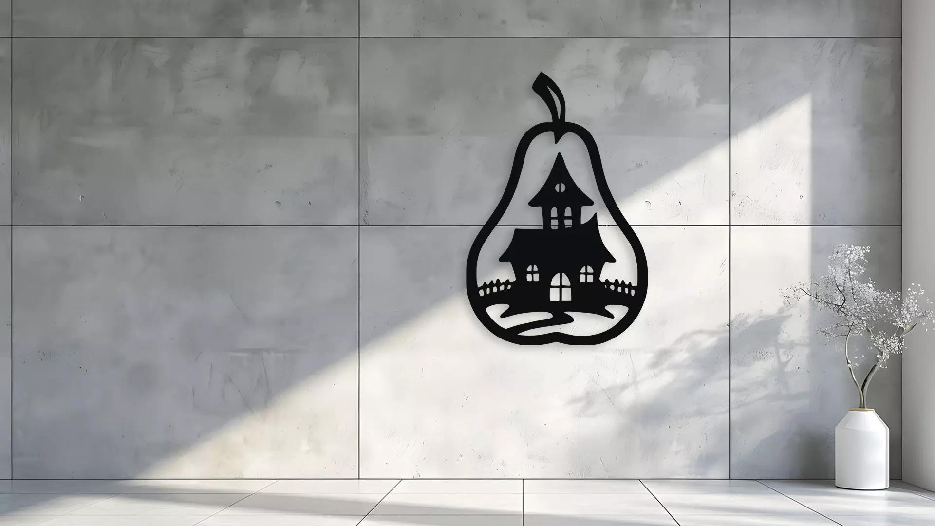 Haunted House Pear Silhouette wall decor art cncWall Decor 3D model_1
