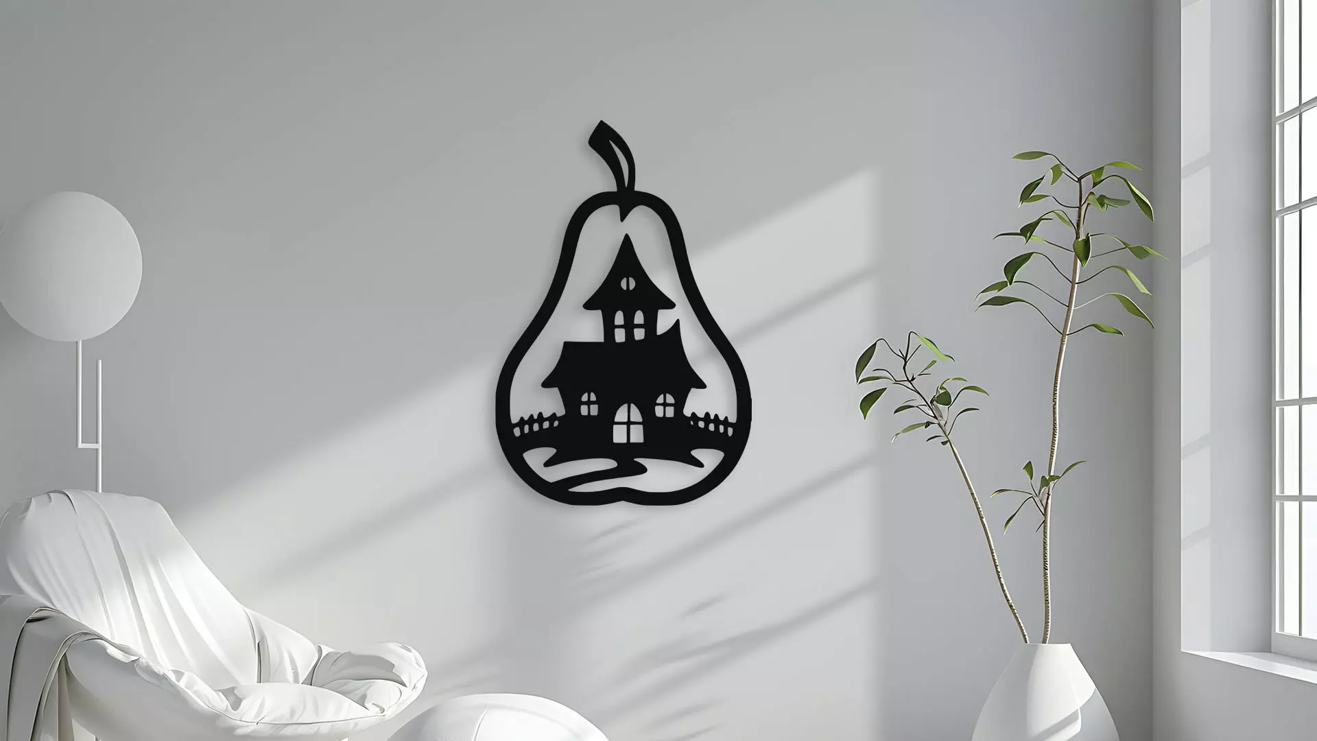 Haunted House Pear Silhouette wall decor art cncWall Decor 3D model_4
