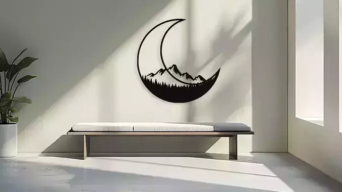 Moon Mountain Forest Silhouette Wall Decor Art