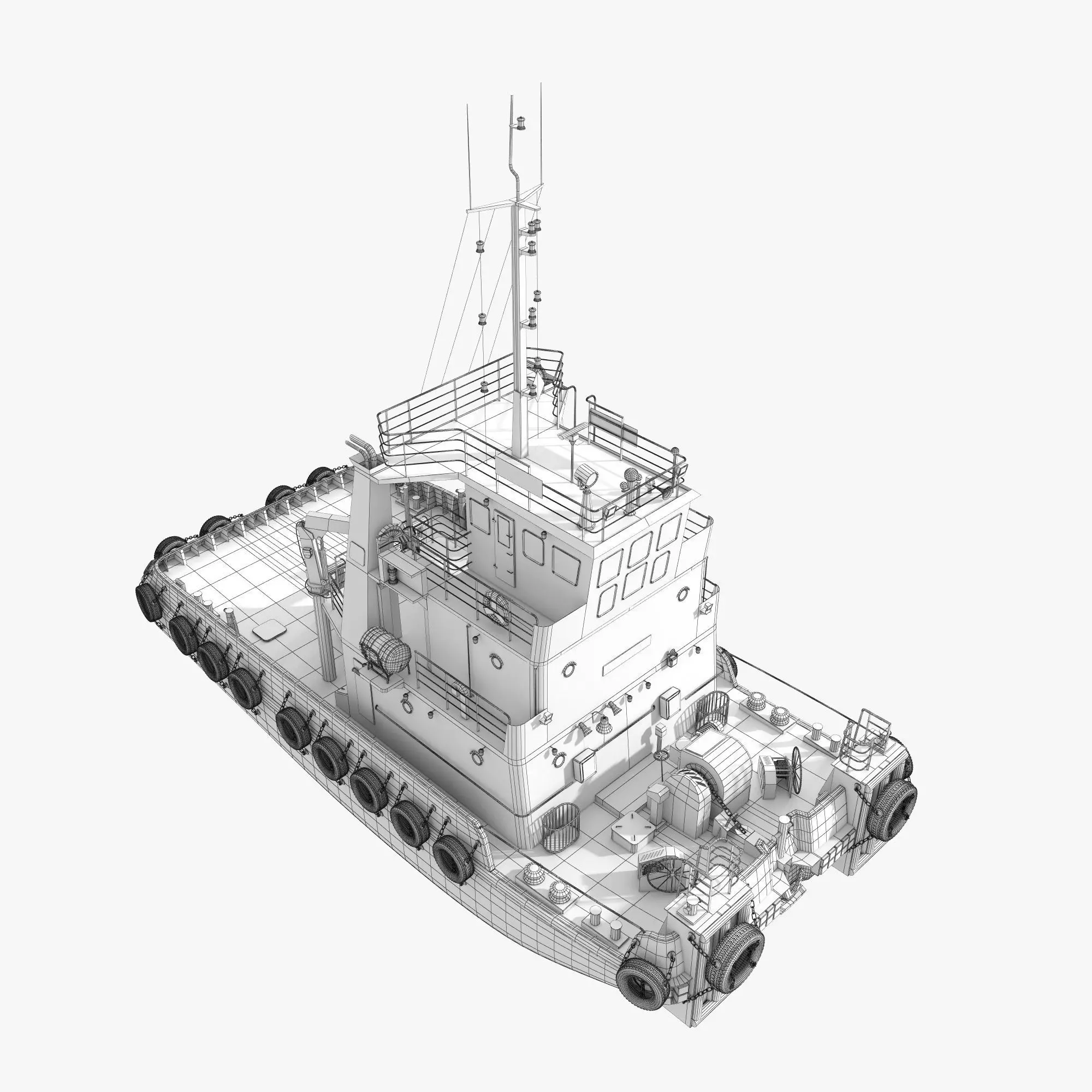 Tugboat Towing Ship 3D model_24