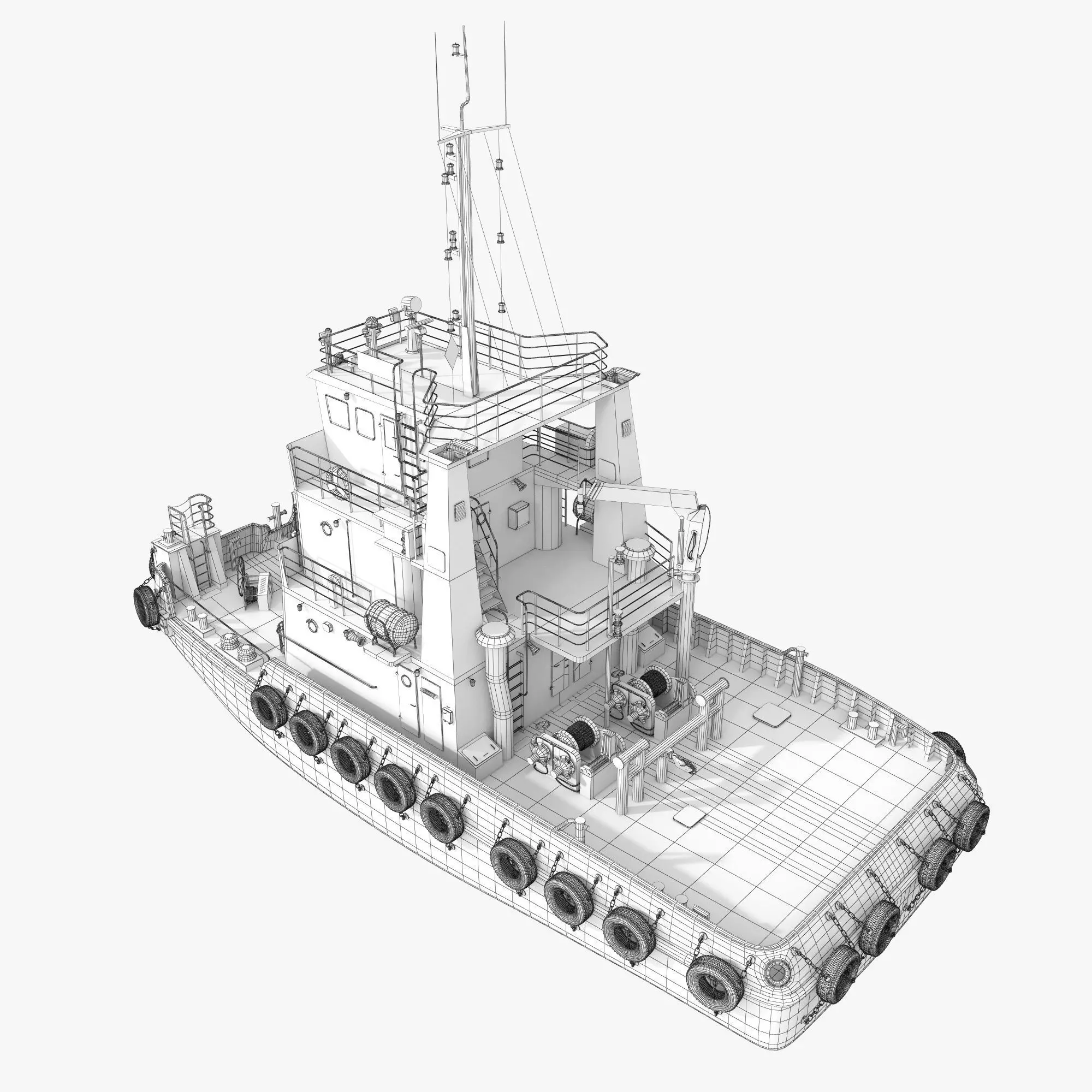 Tugboat Towing Ship 3D model_22