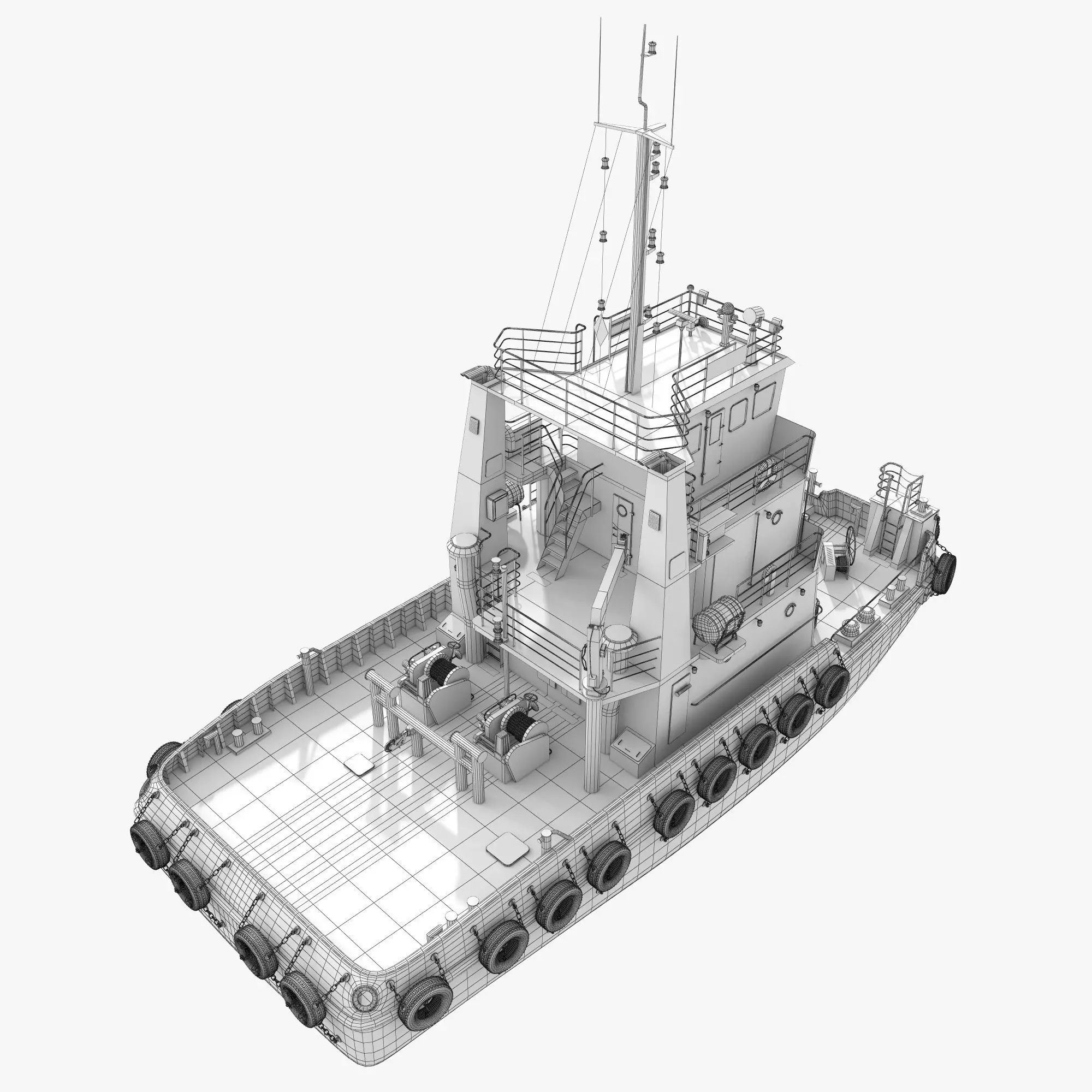 Tugboat Towing Ship 3D model_19