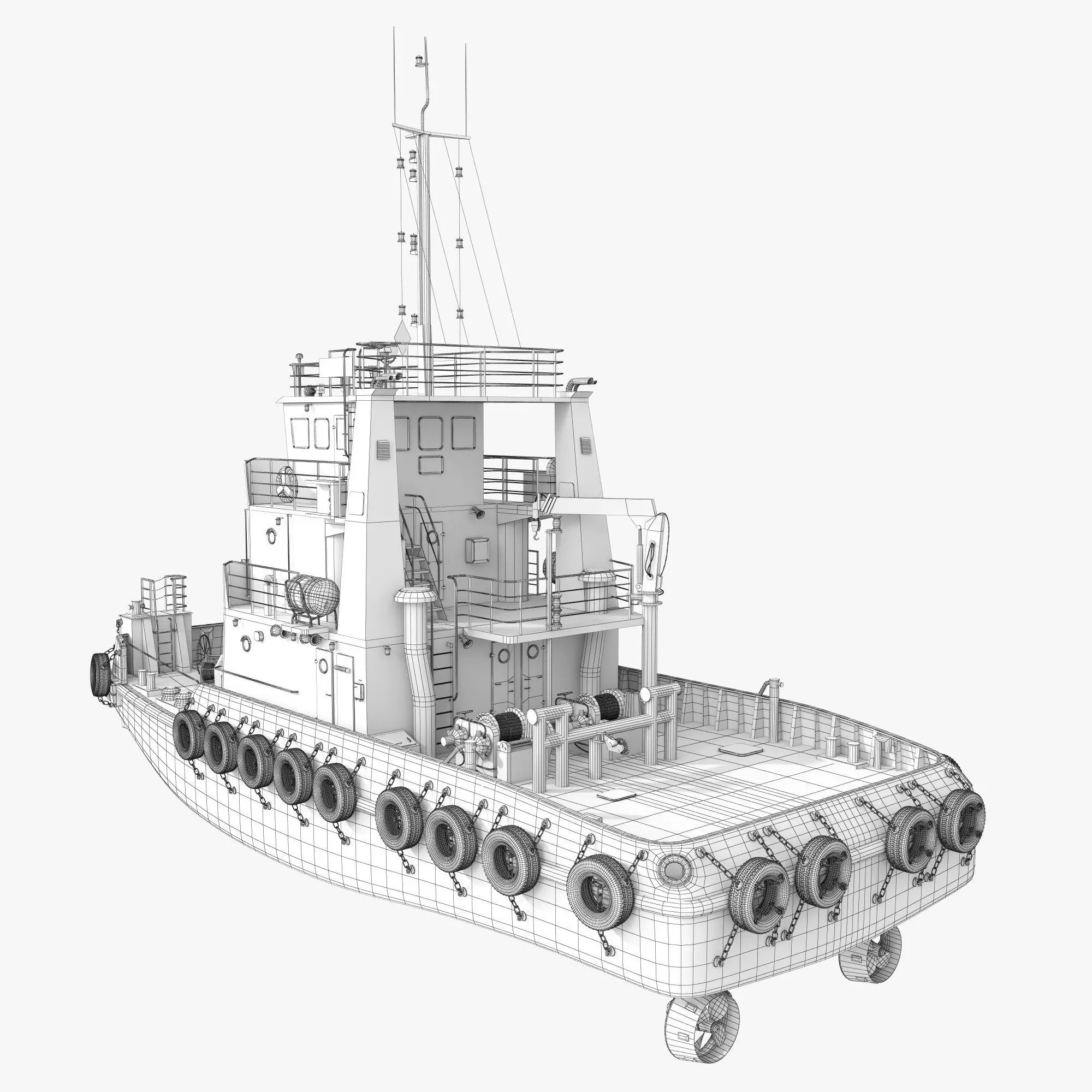 Tugboat Towing Ship 3D model_18