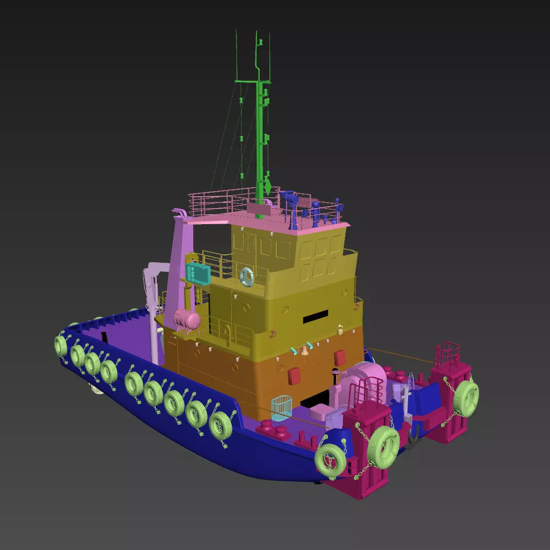 Tugboat Towing Ship 3D model_28