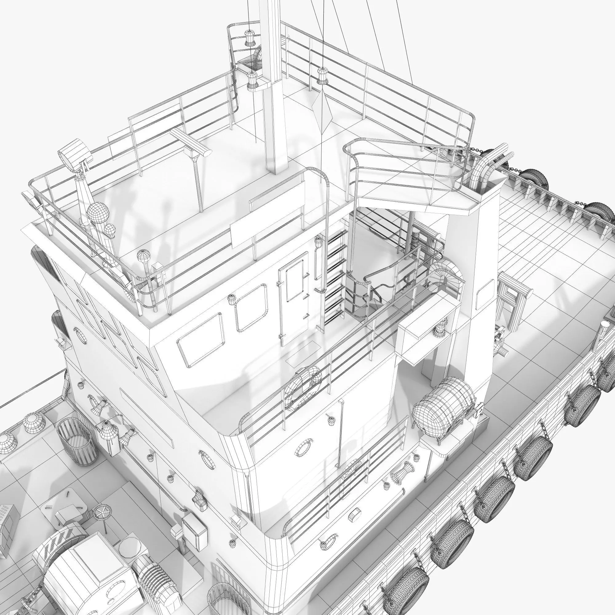 Tugboat Towing Ship 3D model_23