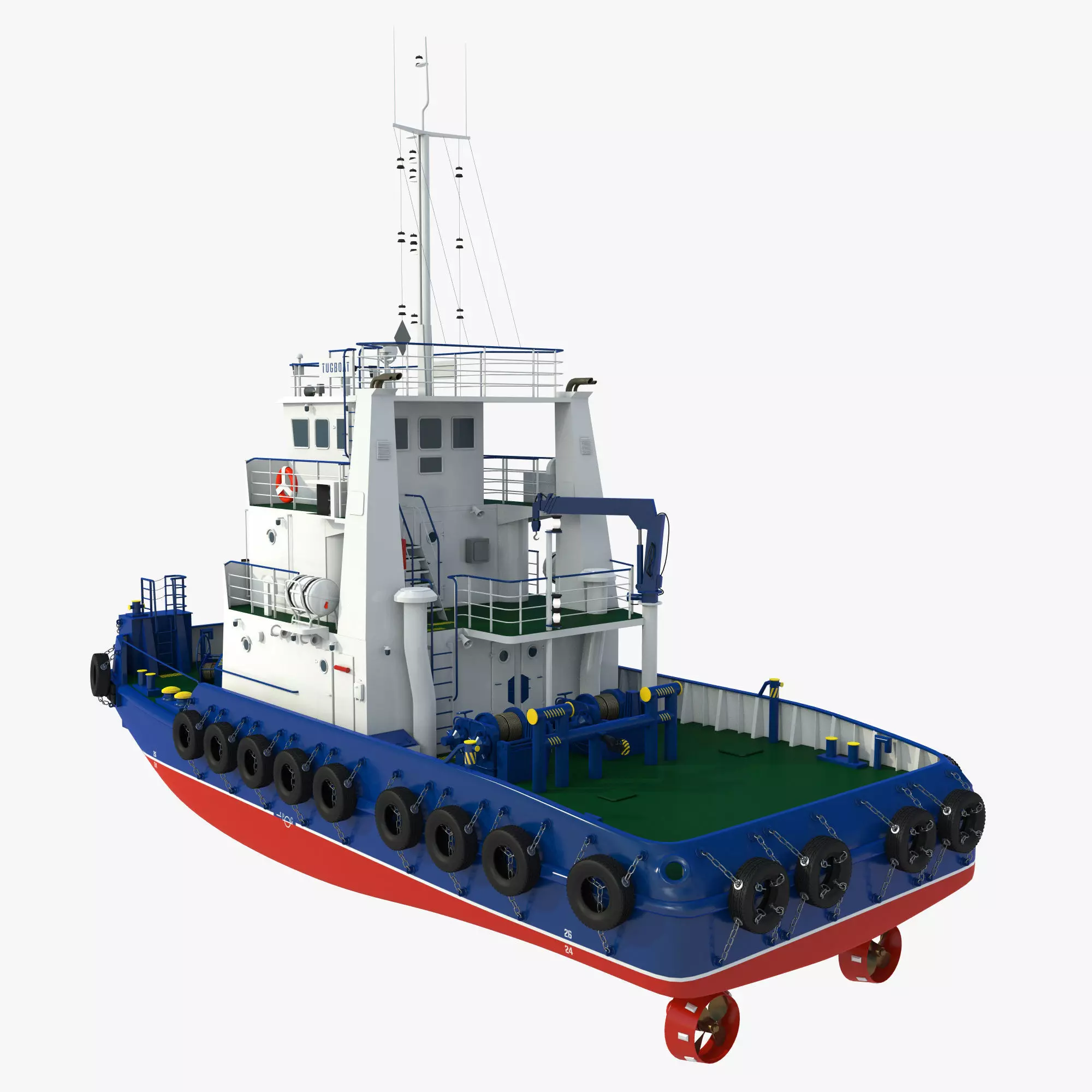 Tugboat Towing Ship 3D model_4