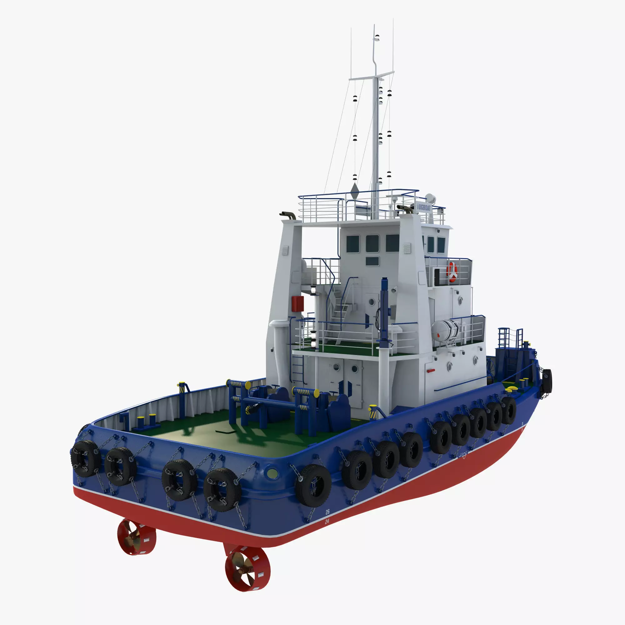 Tugboat Towing Ship 3D model_3