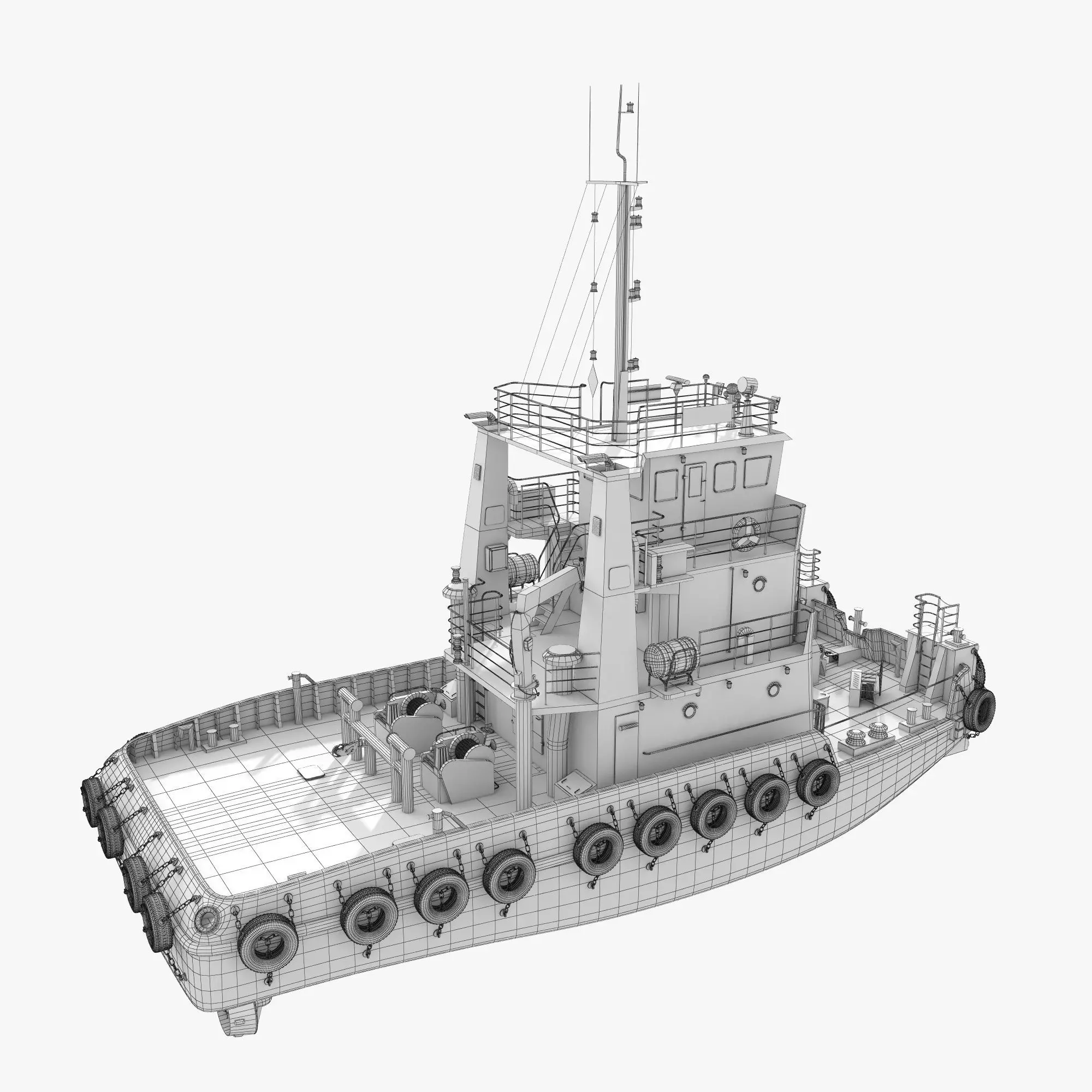 Tugboat Towing Ship 3D model_16