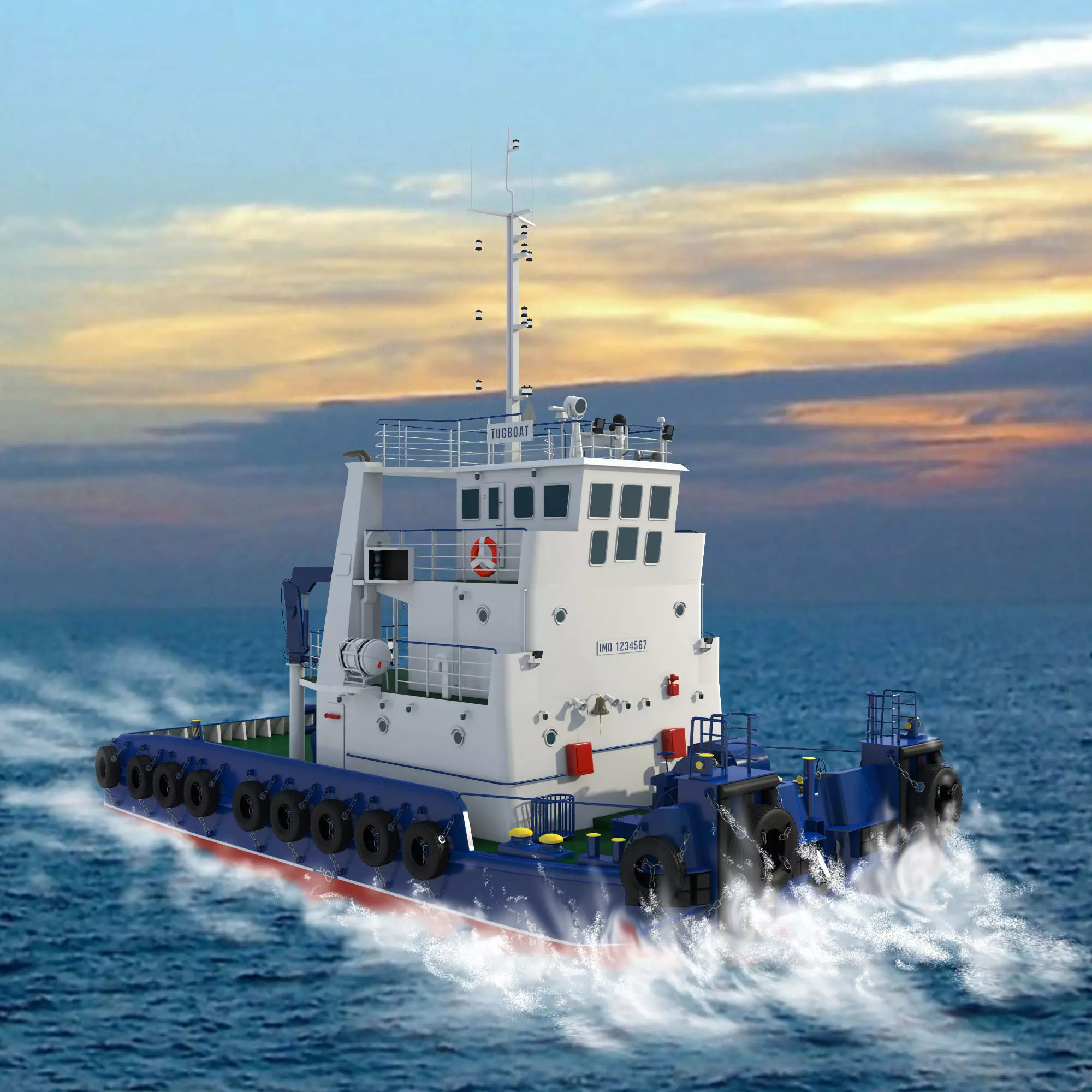 Tugboat Towing Ship 3D model_0