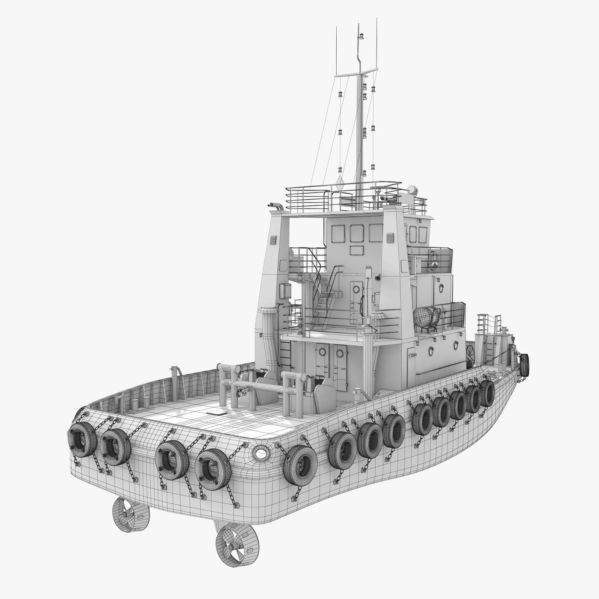 Tugboat Towing Ship 3D model_17