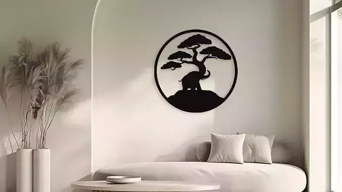 Elephant Tree Circular Wall Art 