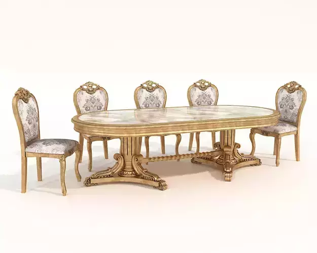 Classic European style Dining Table and Chairs 62 3D model