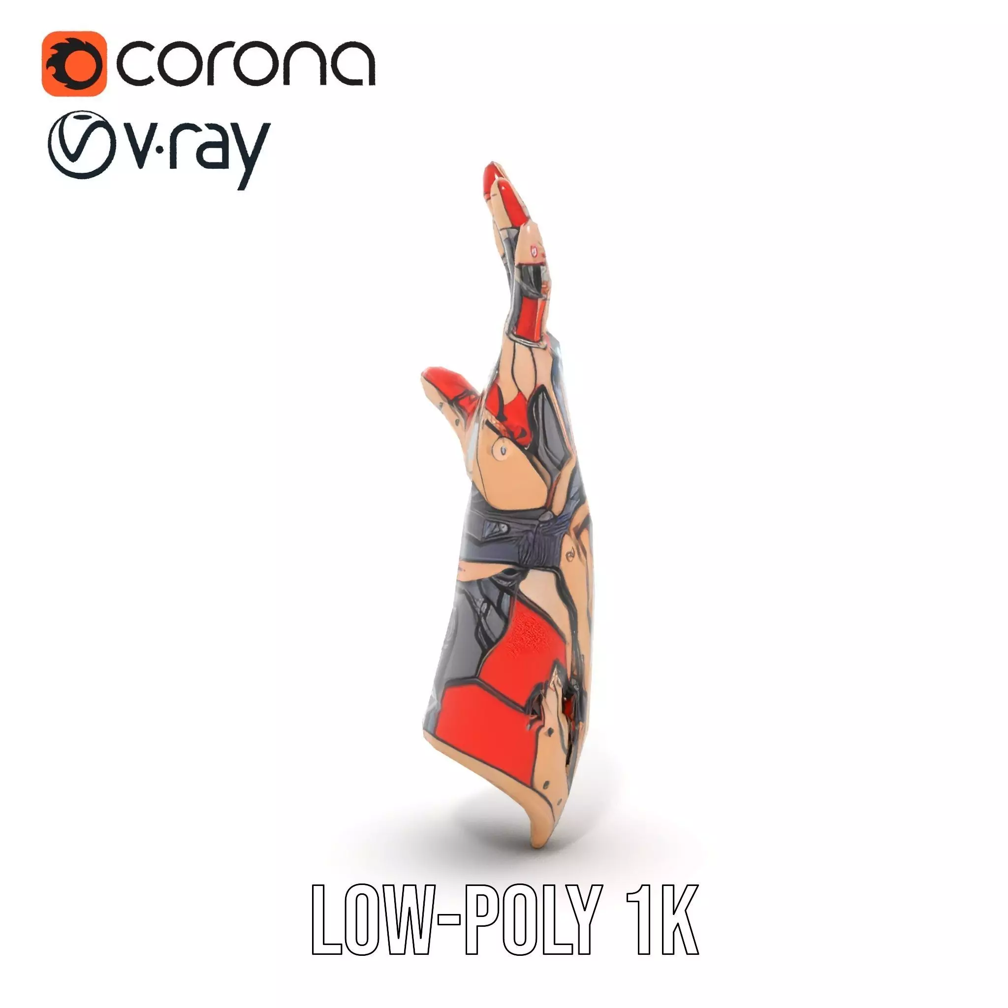 Futuristic Robotic Arm Model Pack with Articulated Fingers Low-poly 3D model_12