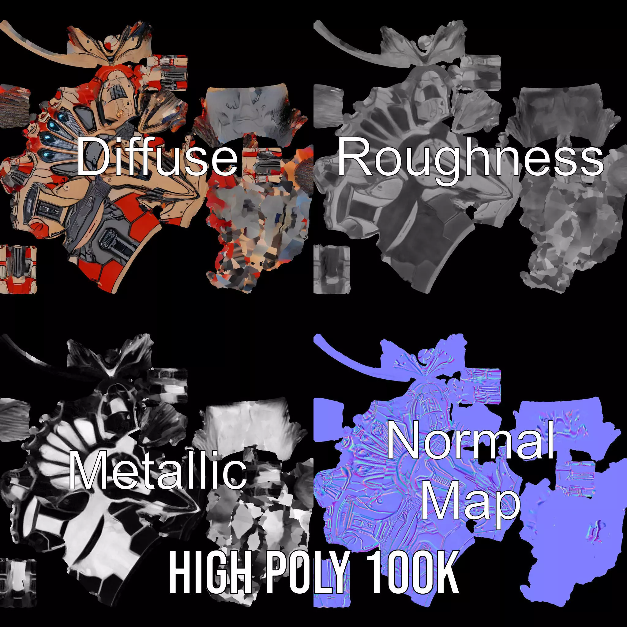 Futuristic Robotic Arm Model Pack with Articulated Fingers Low-poly 3D model_4