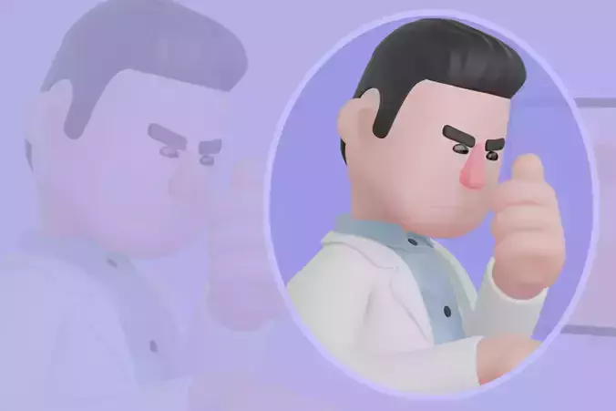 Stylized 3D Male Doctor Character - Thinking Pose at Desk