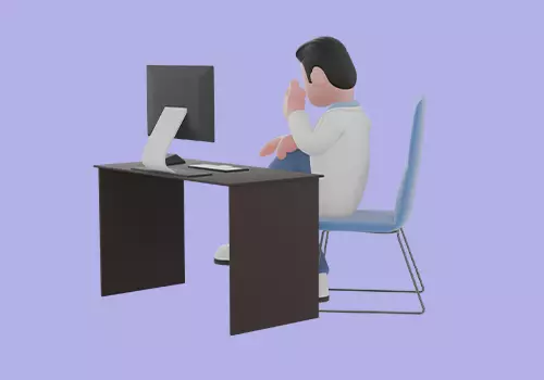 Stylized 3D Male Doctor Character - Thinking Pose at Desk 3D model_4
