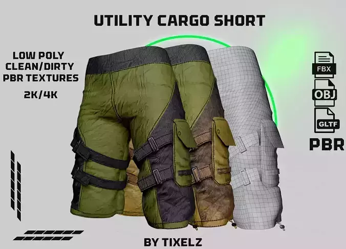 Utility Cargo Shorts Low-poly 3D model