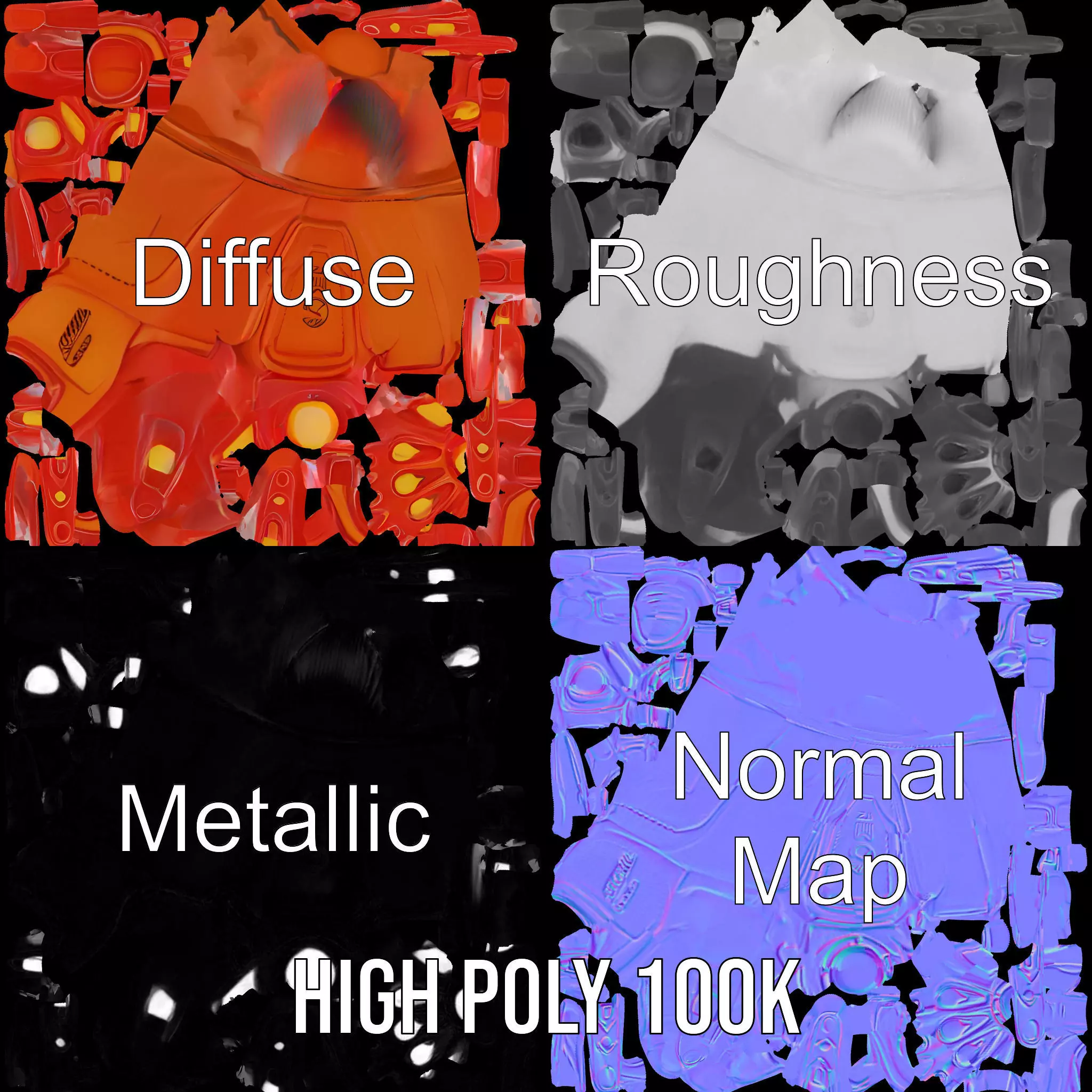 Futuristic Robotic Glove Model Pack with Glowing Elements Low-poly 3D model_4