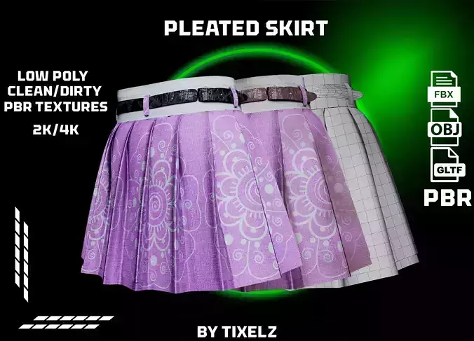 Pleated Skirt Low-poly 3D model