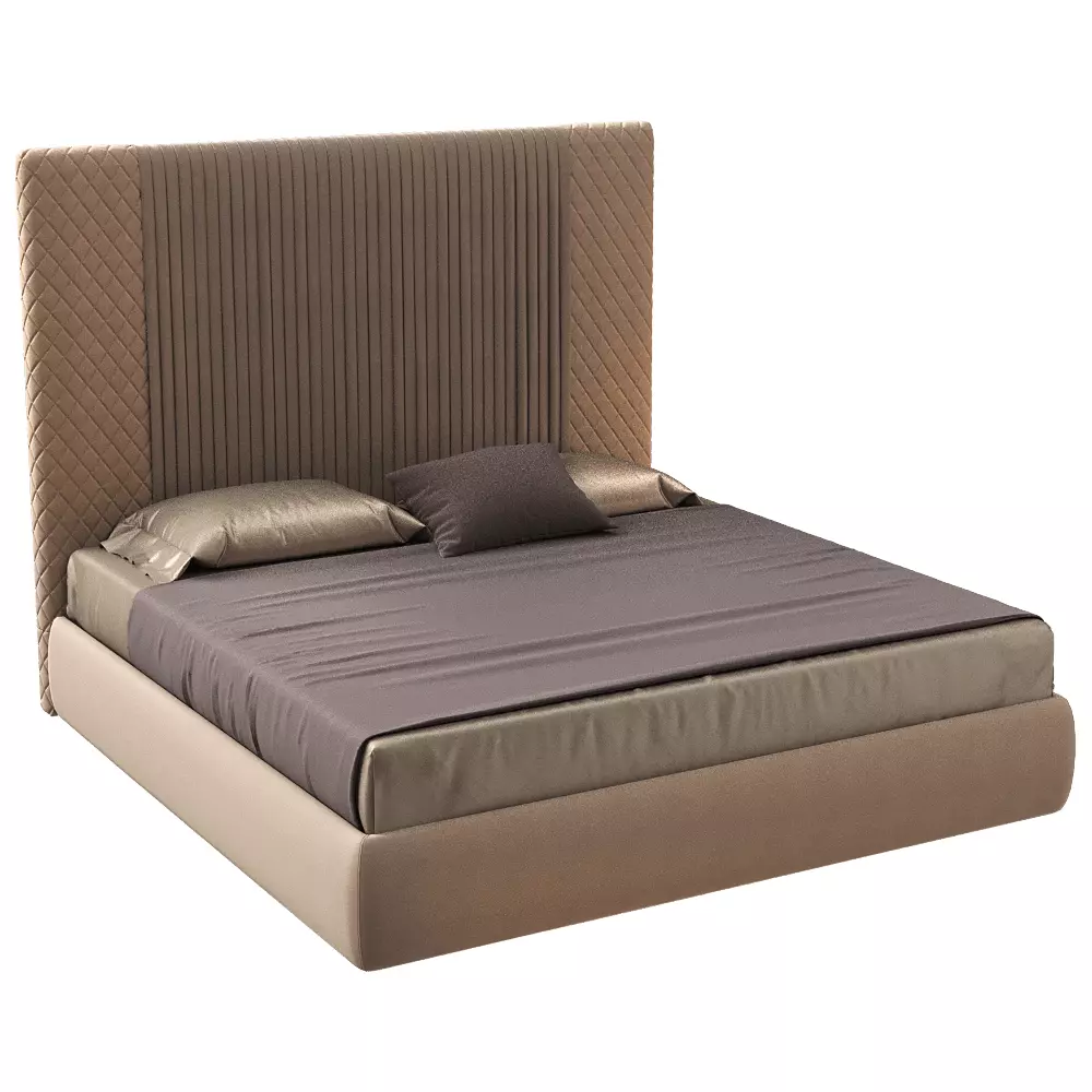 Luxury Ribbed Panel Bed with Quilted Wing Headboard Free 3D model