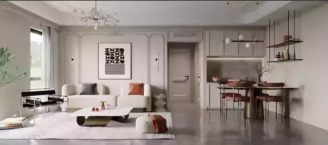 Living room and dining room 3D model