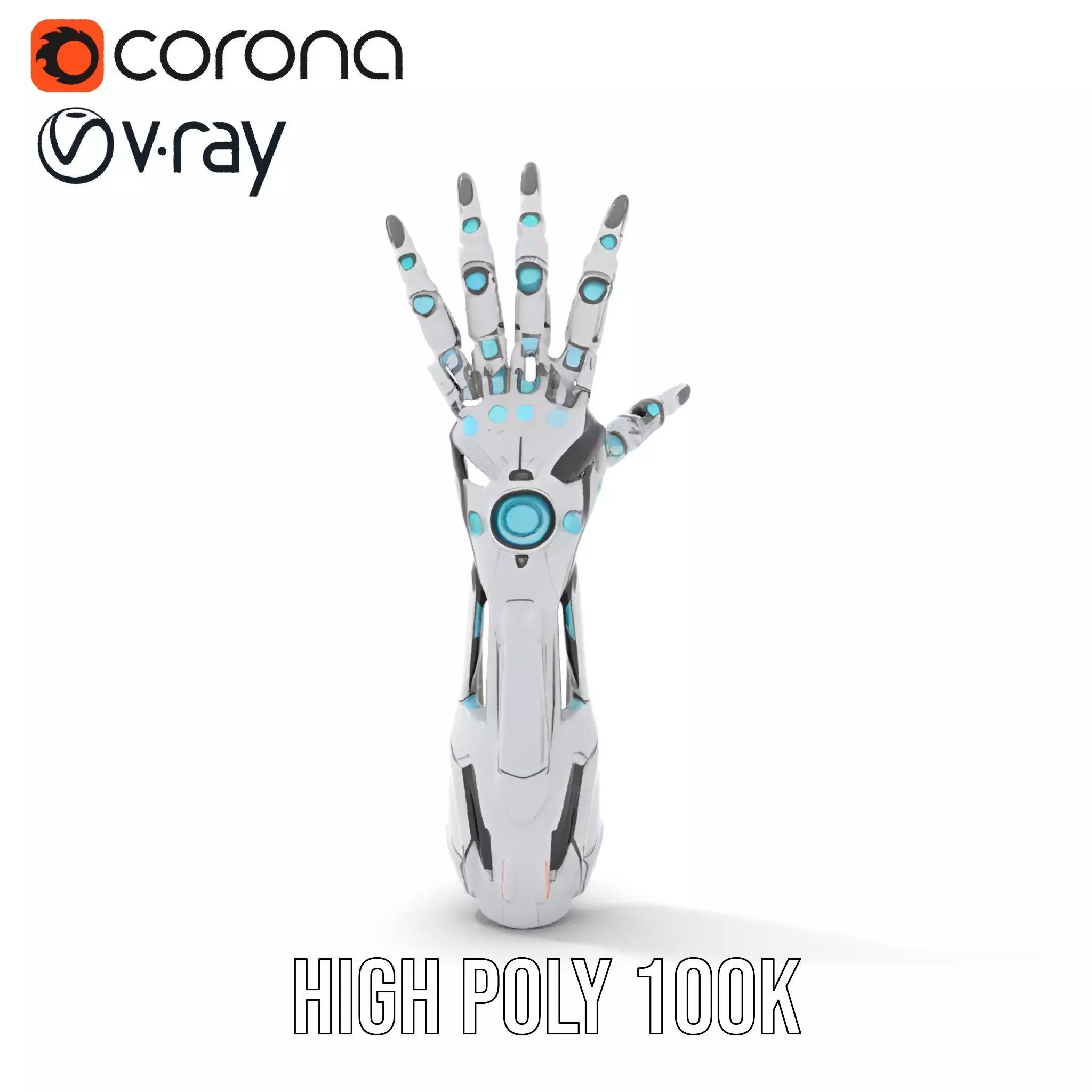 Futuristic Robotic Hand Model Pack with LED Highlights Low-poly 3D model_11