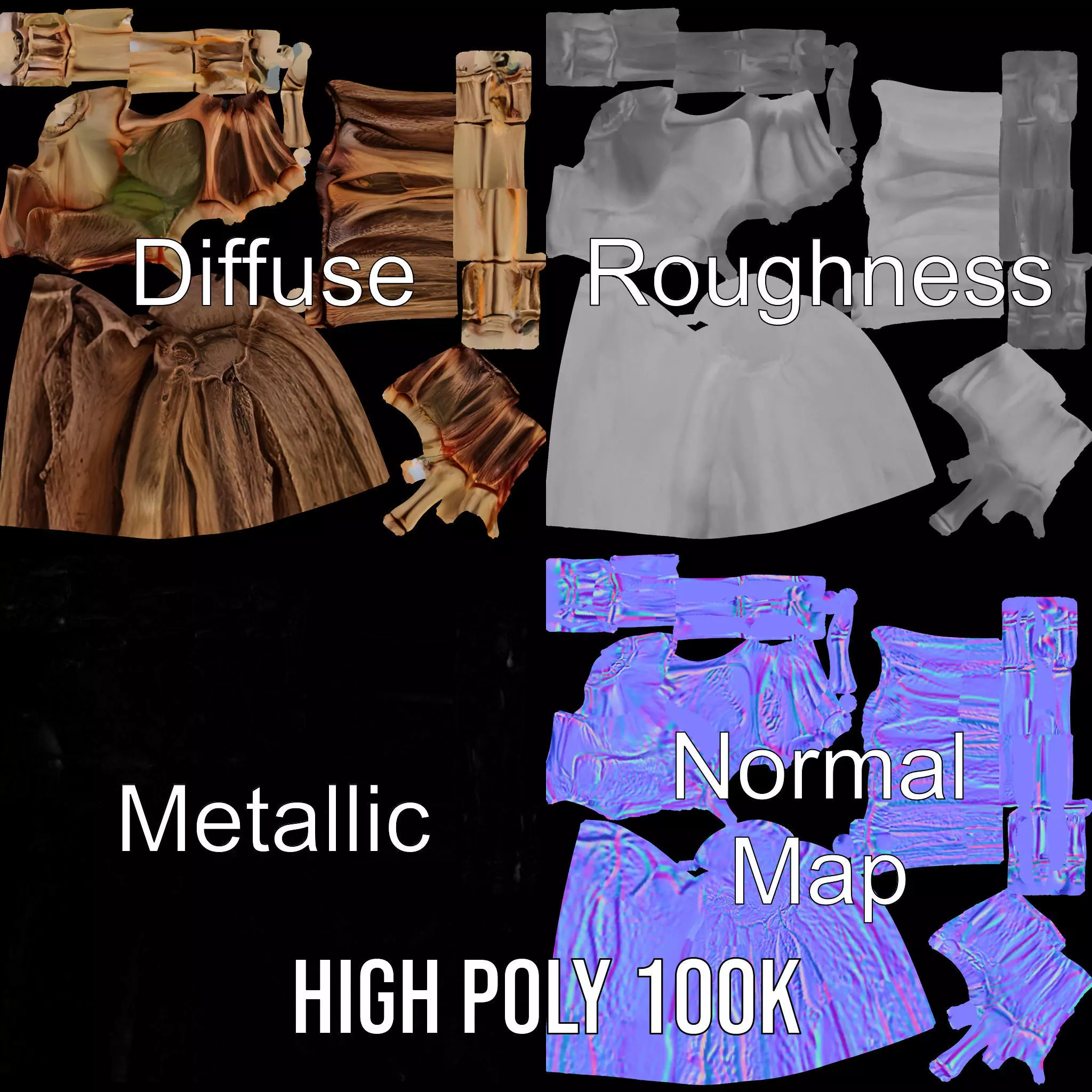 Zombie Hand model pack with detailed textures and bone structure Low-poly 3D model_3