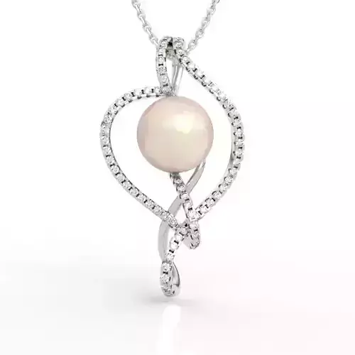 Elegant Diamond Halo Pearl Pendant