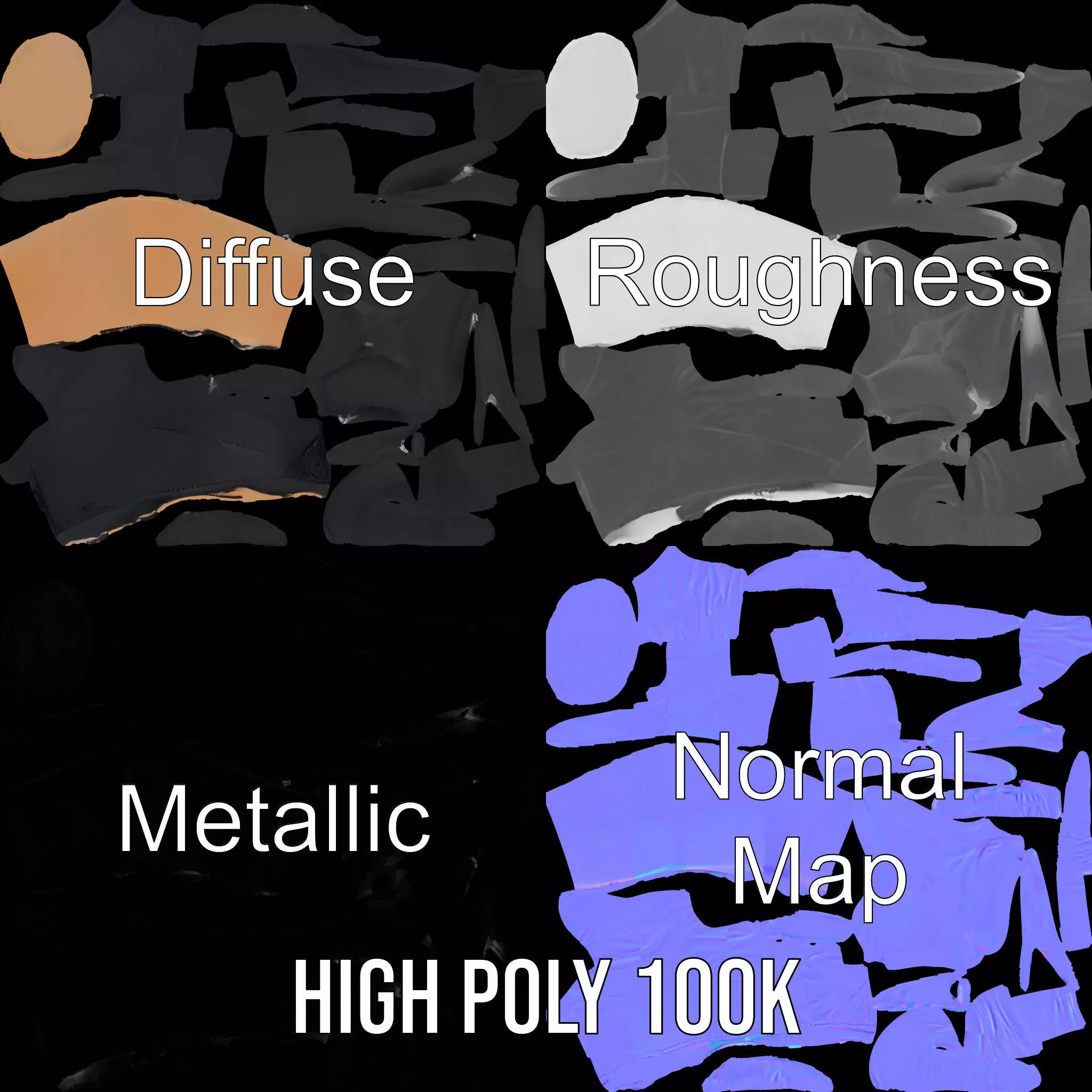 Black Leather Glove Model Pack Low-poly 3D model_3